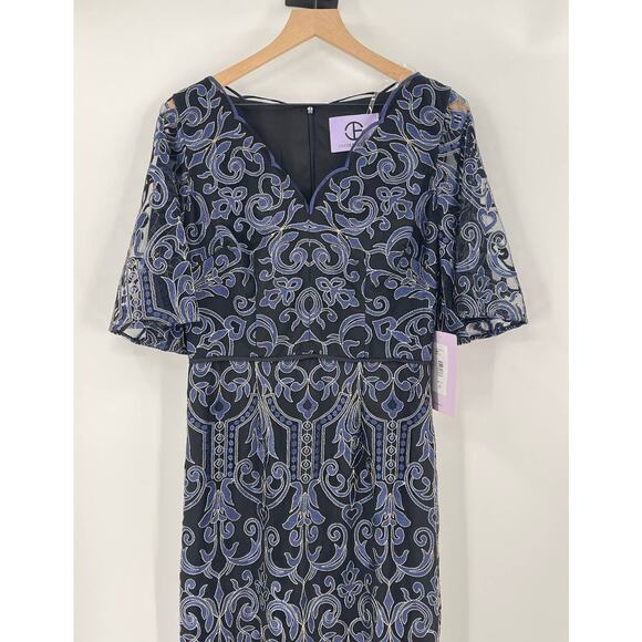 JS Collections Formal Gown Womens 6 Blue Lace Floor Length Evening Wedding - Picture 2 of 12